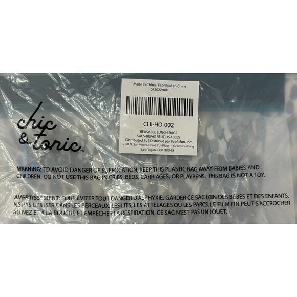 Chic & Tonic Reusable Lunch Bags Set Of 3 Freezer Safe BPA Free New In Package - Picture 7 of 7